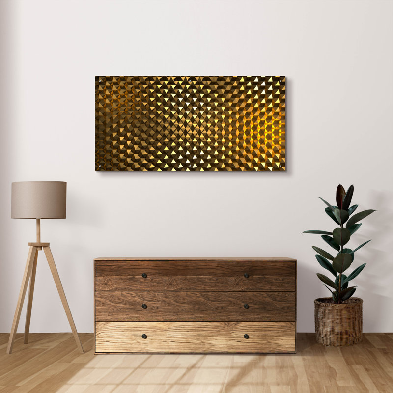 'Gold Hexigans' by Epic Portfolio, Acrylic Glass Wall Art, 24" H x 48" W x 0.2" D