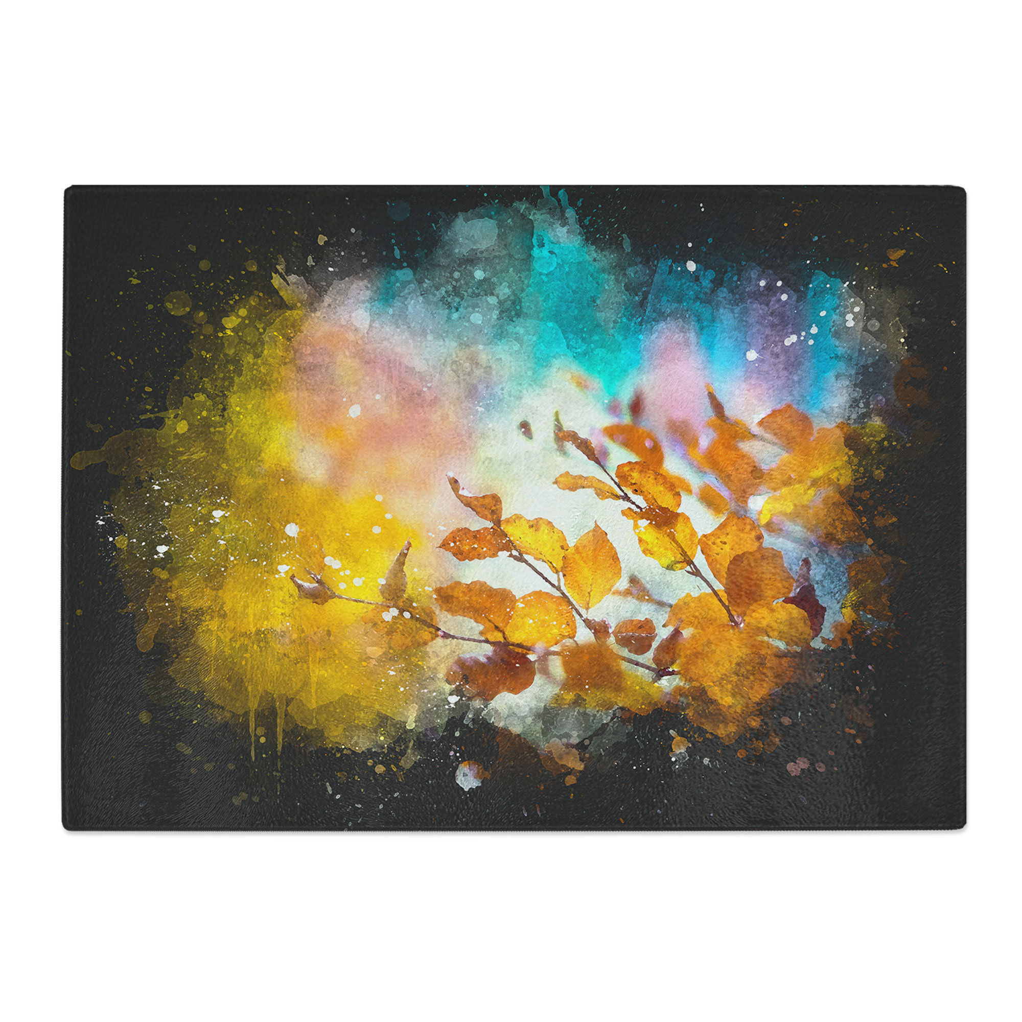 East Urban Home Tempered Glass Autumn Leaves Abstract Paint Splash