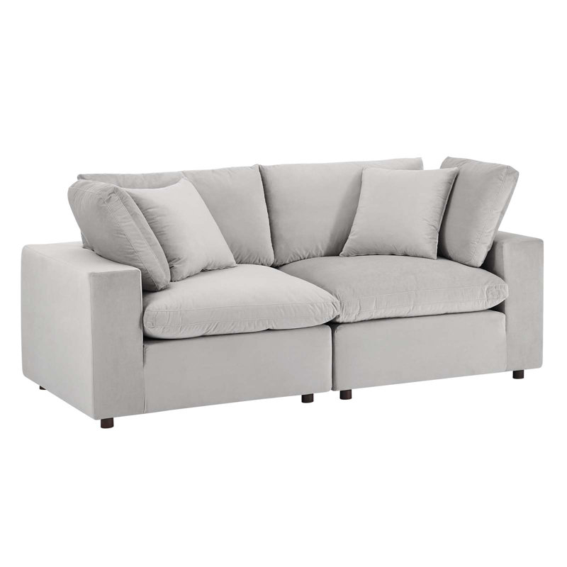 Commix 80" Velvet Square Arm Sofa, Light Grey Velvet