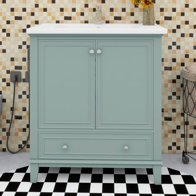 Meuble-lavabo 30 po avec lavabo et armoire de rangement multifonctionnelle avec portes et tiroir