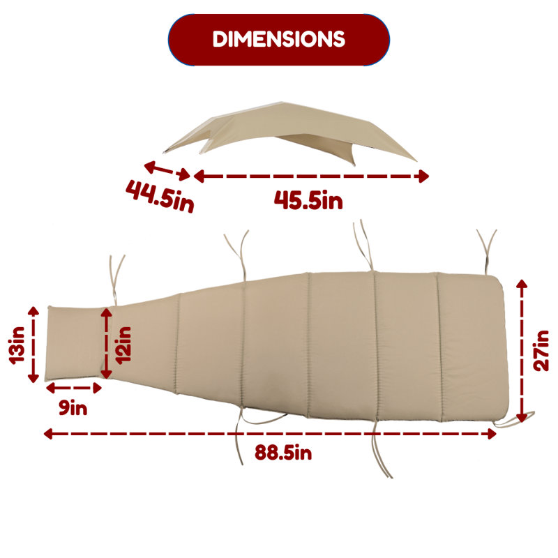 Outdoor 2'' Lounge Chair Seat Cushion, Khakl
