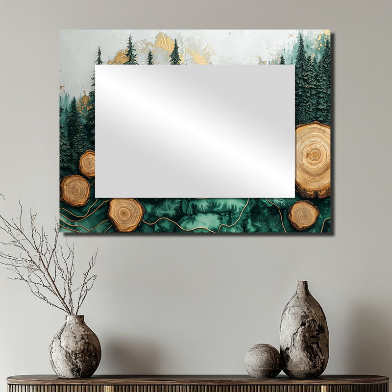 Emerald Reflections Of The Forest Landscape I - Miroir traditionnel pour décoration murale, 24 po x 32 po