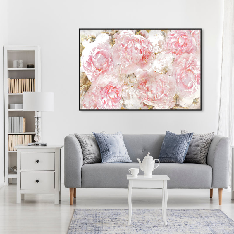 « roses », impression sur toile oliver gal, Cadre noir, H 36 po x l 54 po