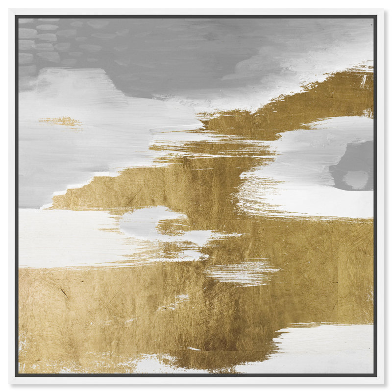 Gold Heaven - Peinture sur toile, H 20 po x l 20 po, Cadre flottant blanc