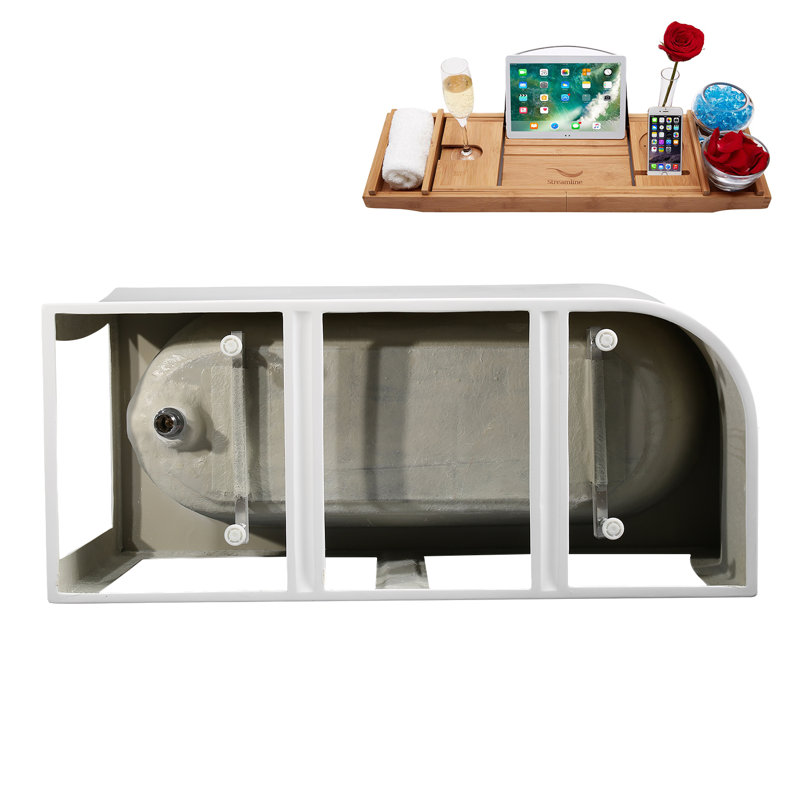 67" Streamline Soaking Freestanding Tub and Tray With Internal Drain, Brushed Nickel