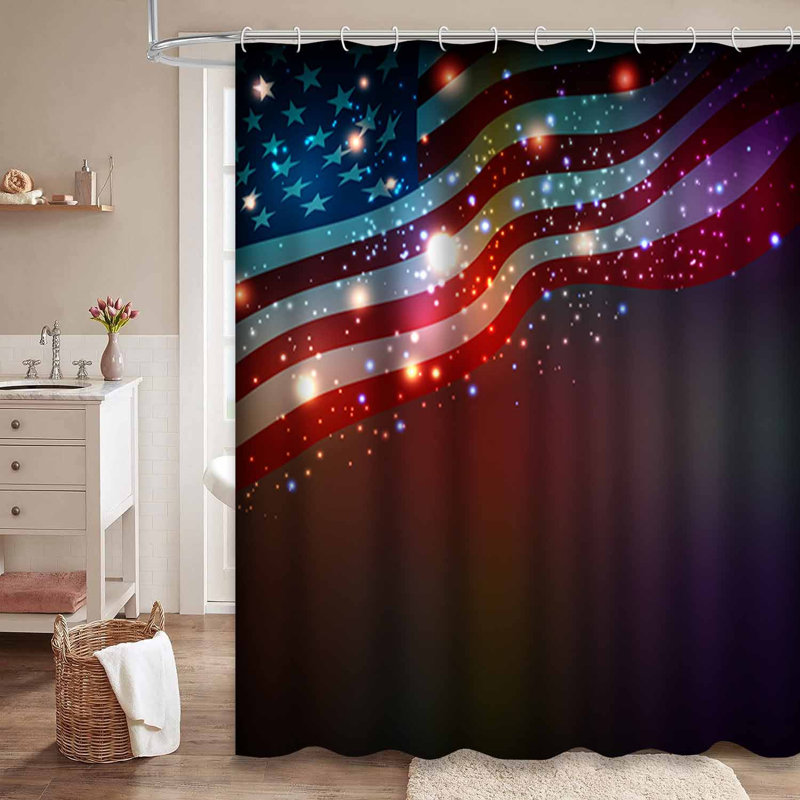 Rideau de douche abstrait avec 4 crochets abstrait bleu et blanc, L 72 po x l 84 po