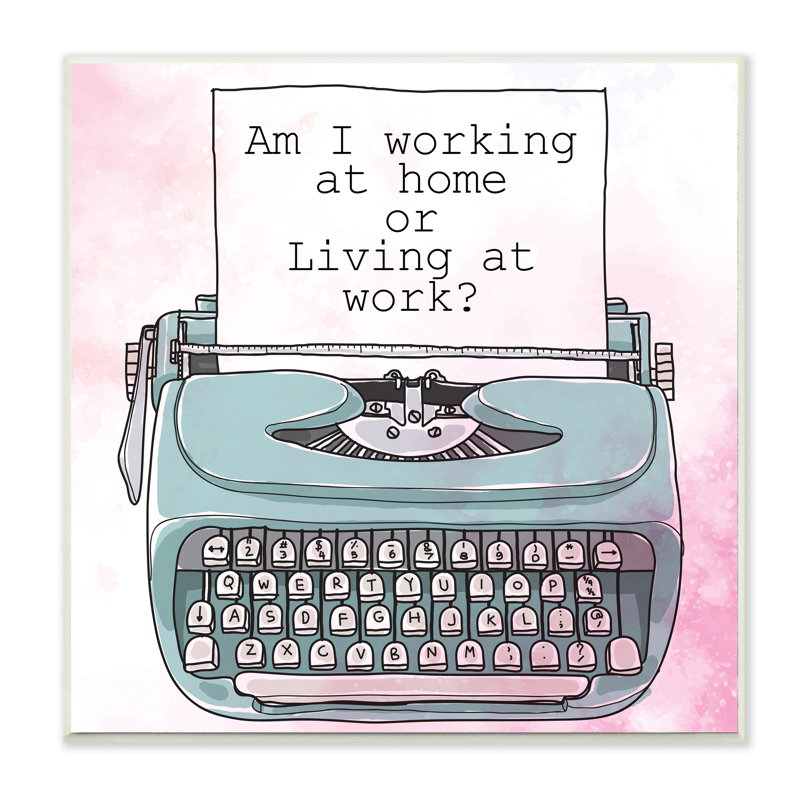 "Travailler à la maison", "Sassy Typewriter over Pink" par Kim Allen - impression, Plaque murale, H 12 po x l 12 po