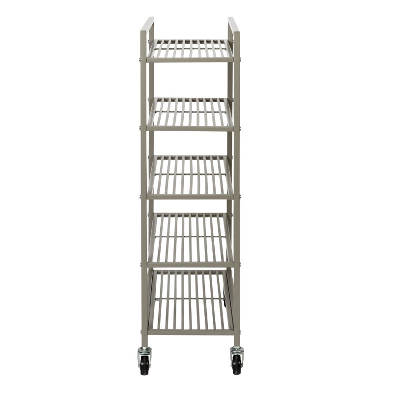 Satin Nickel 5-Tier Steel Rolling Bathroom Storage Cart