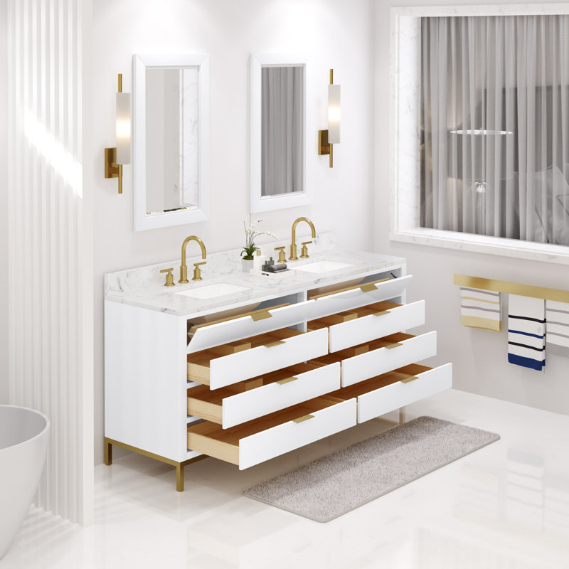 Meuble-lavabo de comptoir en marbre blanc 72 po avec robinet Bristol, Blanc pur