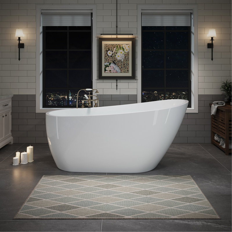 63" Acrylic Freestanding Bathtub, Stylish Deep Soaking Bathtub With Pop-Up Drain & Integrated Overflow, Contemporary Stand Alone Bath Tub For Bathroom Spa Or Home Upgrade