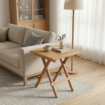 Premium Solid Teak Square Folding Side Table - Indoor & Outdoor Patio End Table
