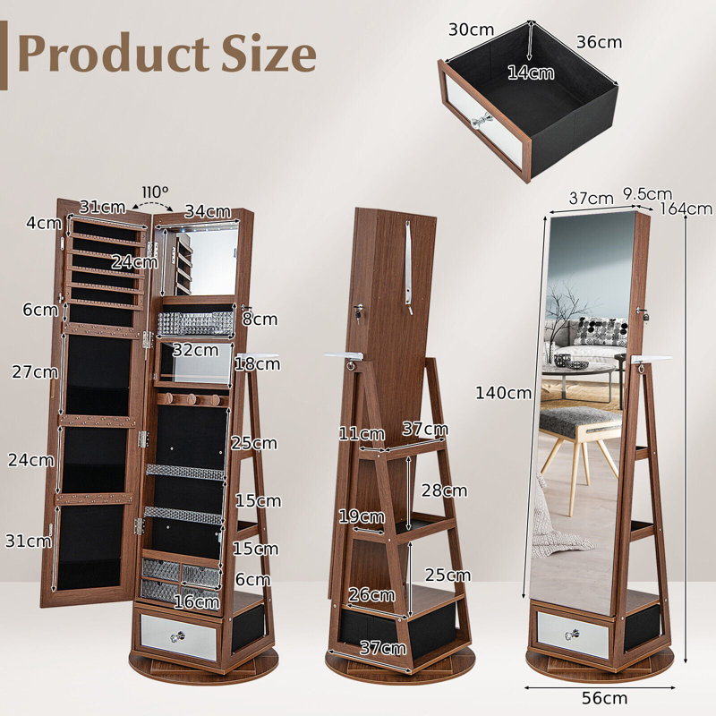 Anushya Freestanding Jewelry Armoire, Brown
