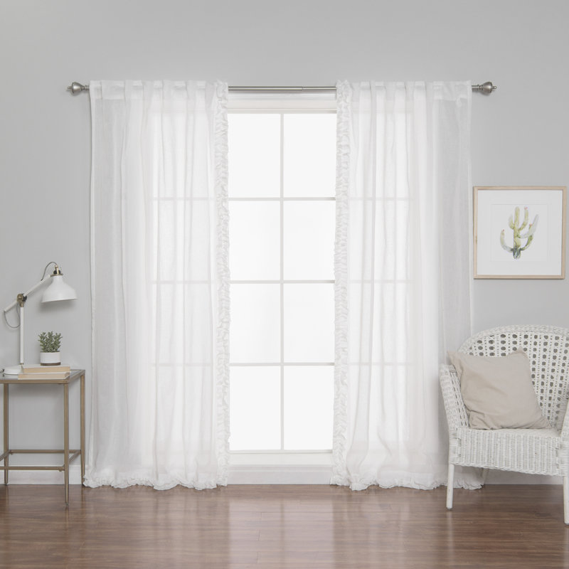 Paire de rideaux semi-transparents avec passe-tringle Raphaelle, Blanc