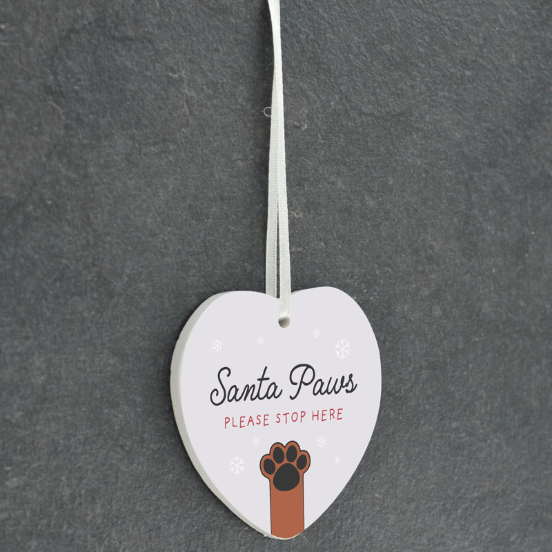 Santapaws Santa Paws Stop Here Cat Heart Shaped Ceramic Ornament