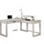 Bureau d'ordinateur transitionnel avec port USB, conception à plateau relevable et tiroir en queue d'aronde au fini blanc antique