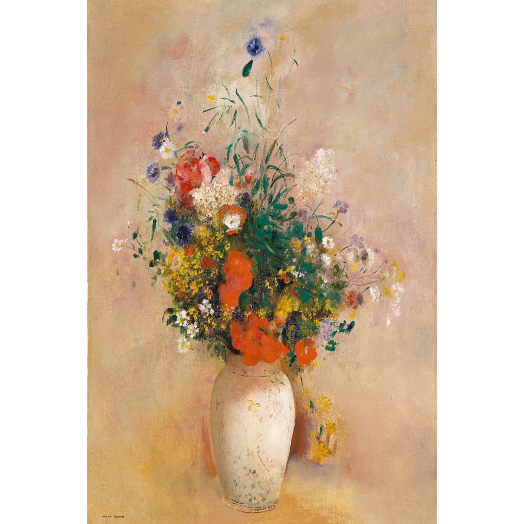 Leinwandbild Vase of Flowers (Pink Background) von Odilon Redon