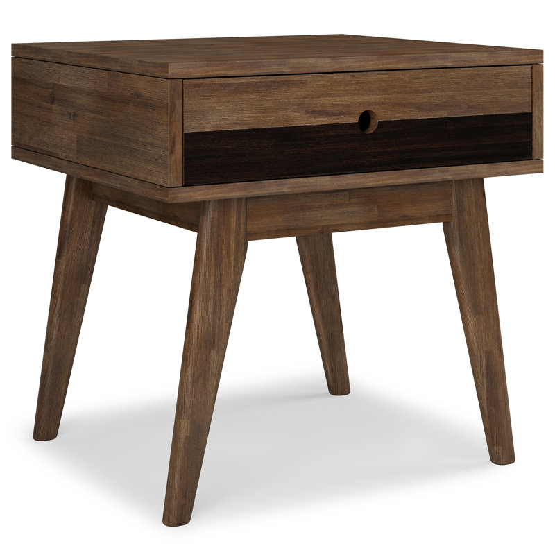 Clarkson Solid Acacia Mid-Century Modern End Table with Drawer