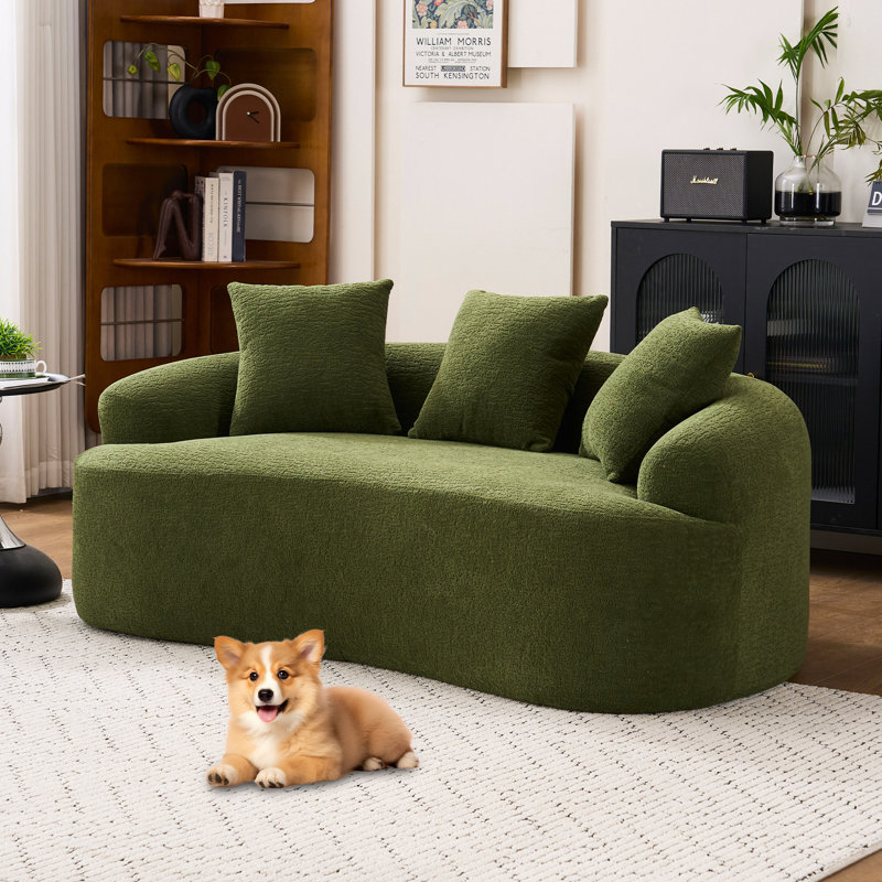 Causeuse verte incurvée: compact sans assemblage, petit canapé en chenille, éponge 30D, compact pour les appartements, L 65 po, 300 lb, 3 coussins