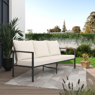 Outdoor Aluminum Frame Wicker 3 Seat Sofa With Cushions by Ebern Designs