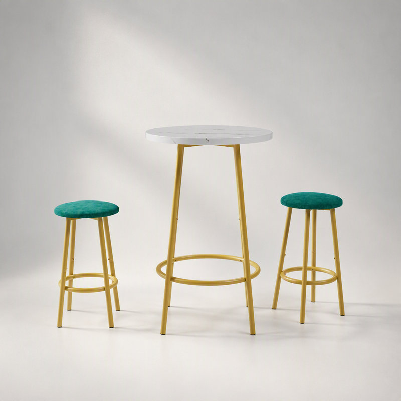 Ensemble table de bar 3 pièces avec 2 tabourets de bar – Table de pub moderne, compacte et élégante pour les petits espaces