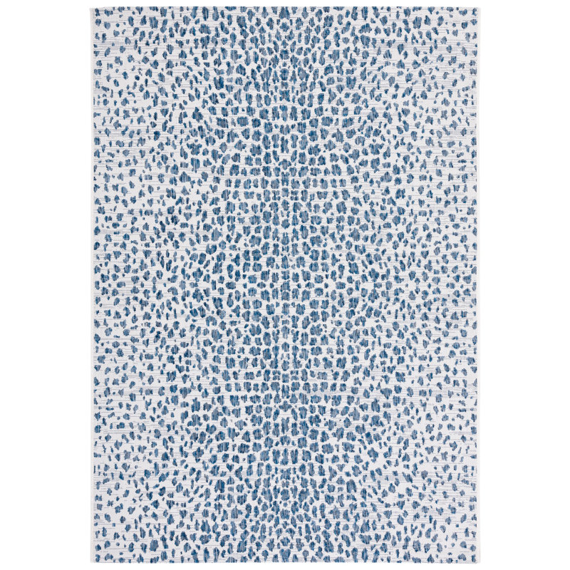 Tapis intérieur / extérieur ivoire / bleu marine Tyron, Rectangle 10 pi x 14 pi