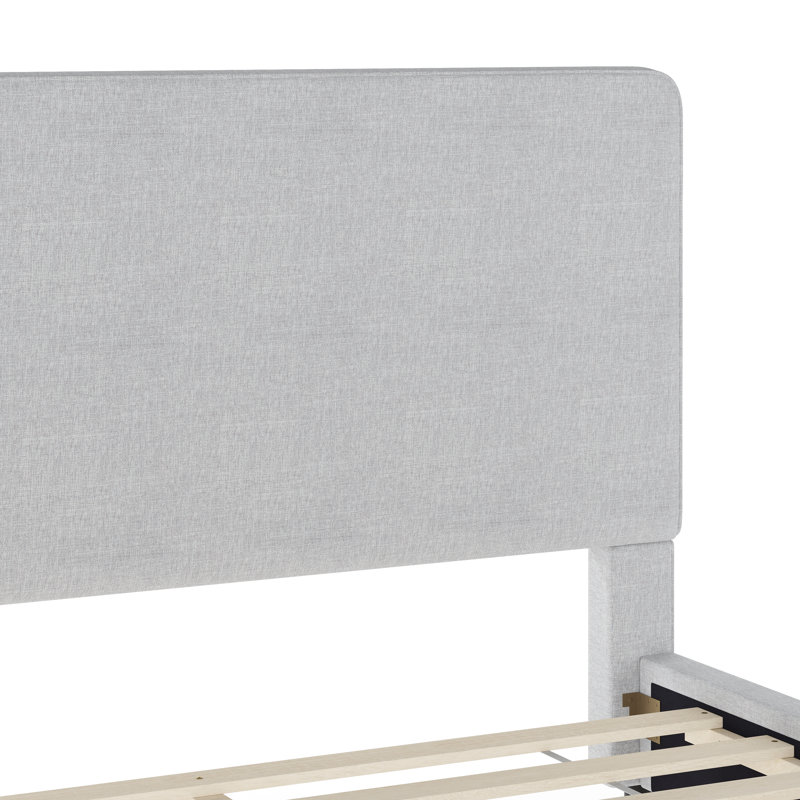 King Gray Linen Upholstered Platform Bed with Wood Frame
