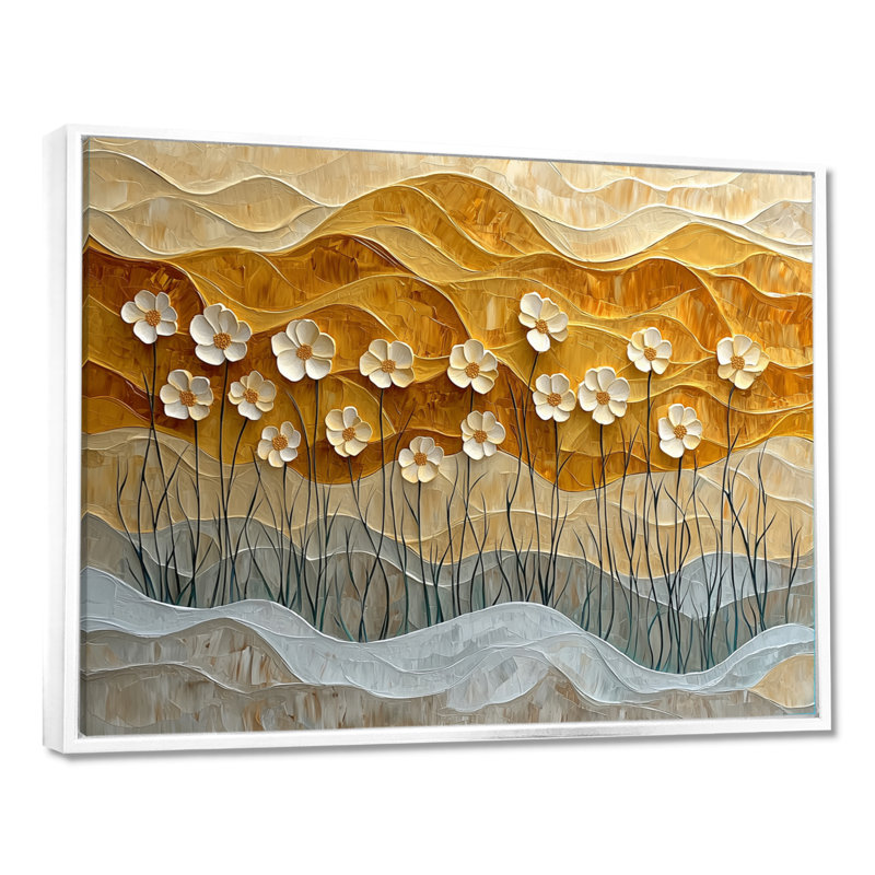 Désert, fleur de bleuet I - Art mural bleuets, H 12 po x l 20 po, Cadre flottant, Blanc