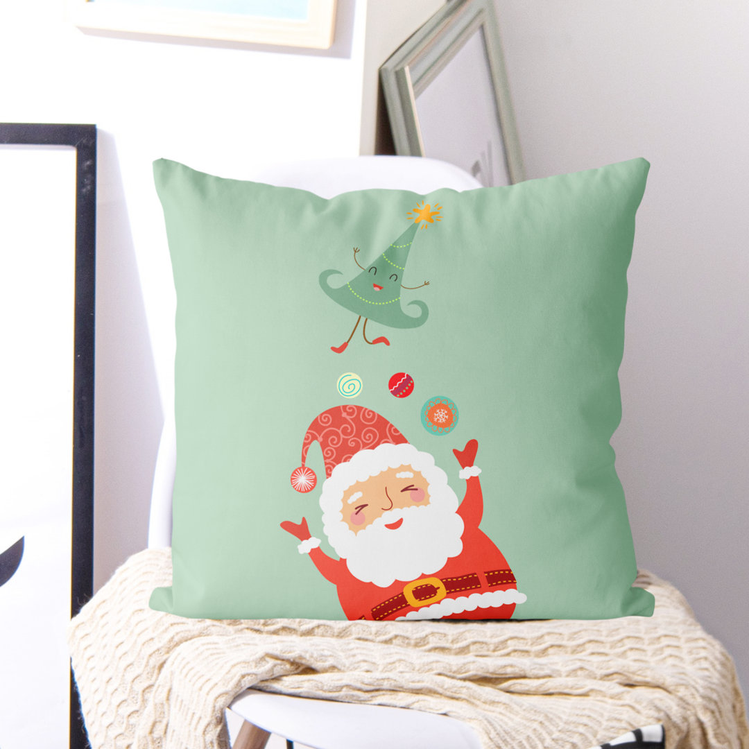 Linen Throw Pillow Cover, Santa Green Pattern, 18x18 Inches - NTBAY NTBAY