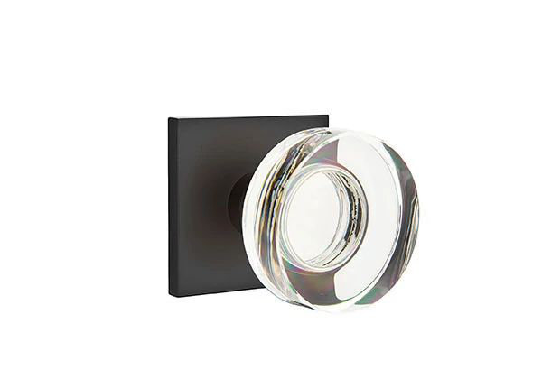 Ensemble de mortaise intérieure Emtek Passage avec rosette carrée et poignée moderne en verre à disque (LH), Nickel poli