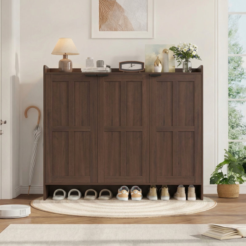 30-Pair Shoe Cabinet With 6-Tier, Adjustable Shelves & Boot Compartment, Brown Wood