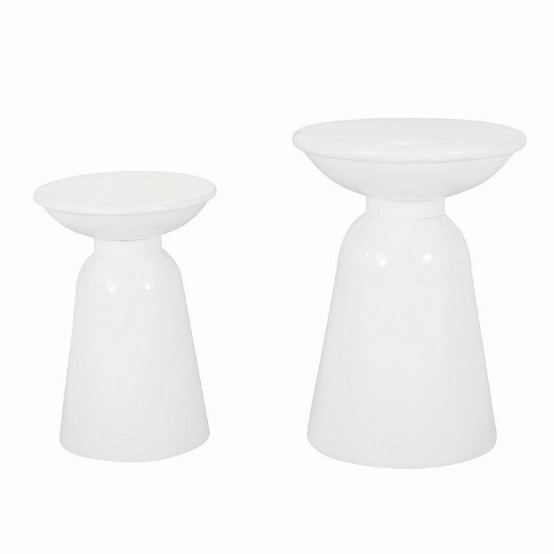 Metal S/2 End Table, White