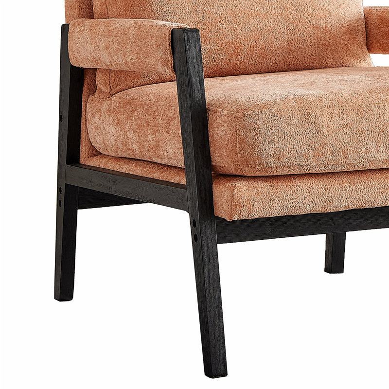 Mid-Century Modern Chenille Upholstered Accent Armchair, Orange Chenille