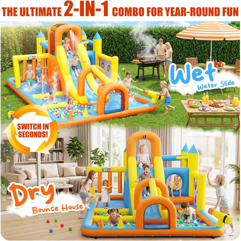 Jeu gonflable avec glissade d'eau pour enfants 3-12, glissade d'eau Mega avec glissade longue, parcours d'obstacles, saut, piscine, cerceau, canon à eau, glissade d'eau dans la cour arrière