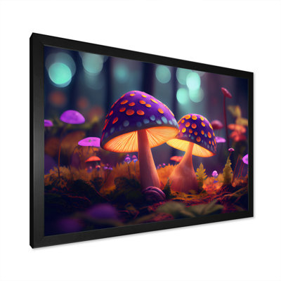 Champignons magiques qui brillent dans la forêt I - reproduction sur toile