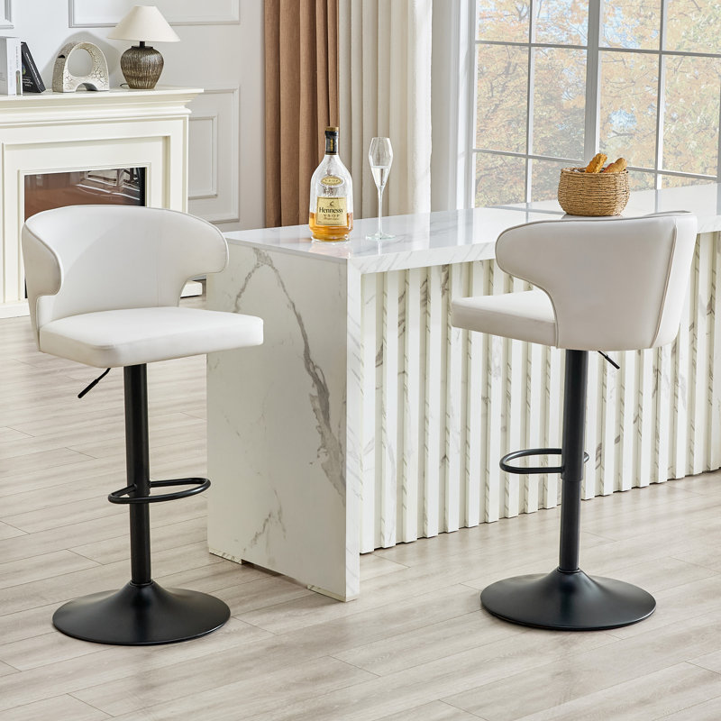 Tabourets de bar réglables, tabouret de comptoir avec dossier, repose-pieds et accoudoirs (ensemble de 2), Blanc, Noir