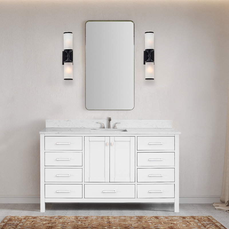 Tiberiu 60'' Single Bathroom Vanity with Engineered Marble Top, White