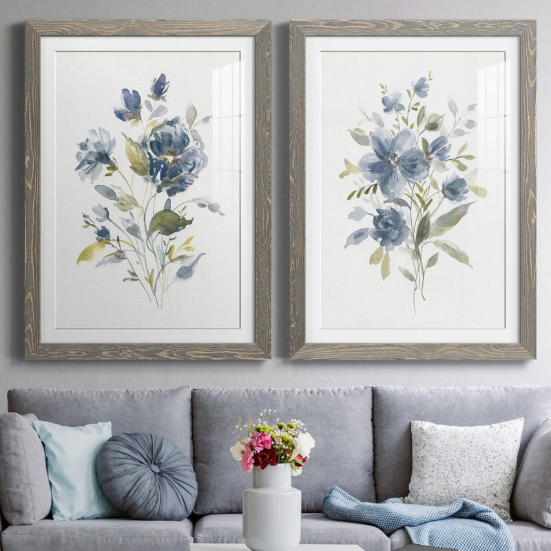 Linen Botanical I - Ensemble de 2 reproductions d'art, Cadre en papier gris