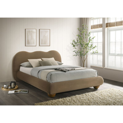 Mobilier de chambre à coucher brun avec pieds en bois rembourrés en forme de grand lit 1pc