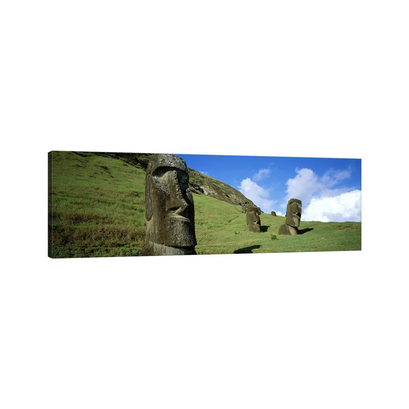 Stone Heads, Easter Islands, Chile - Wrapped Canvas Panoramic Print, 30.48 cm H x 91.44 cm W x 1.91 cm D