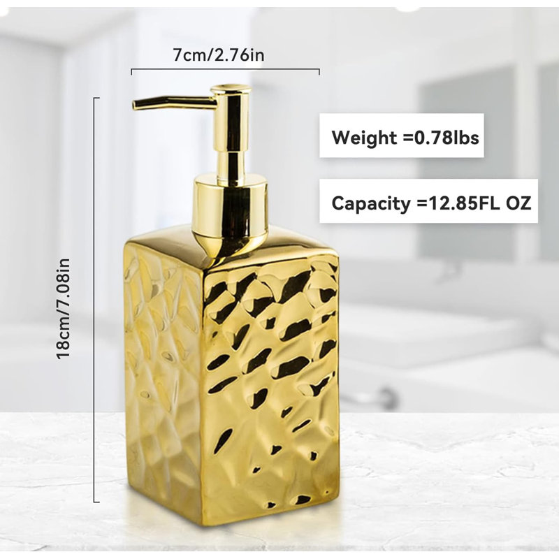 Gold Square Ceramic Soap Dispenser | Refillable Modern Liquid Hand Soap for Kitchen & Bathroom