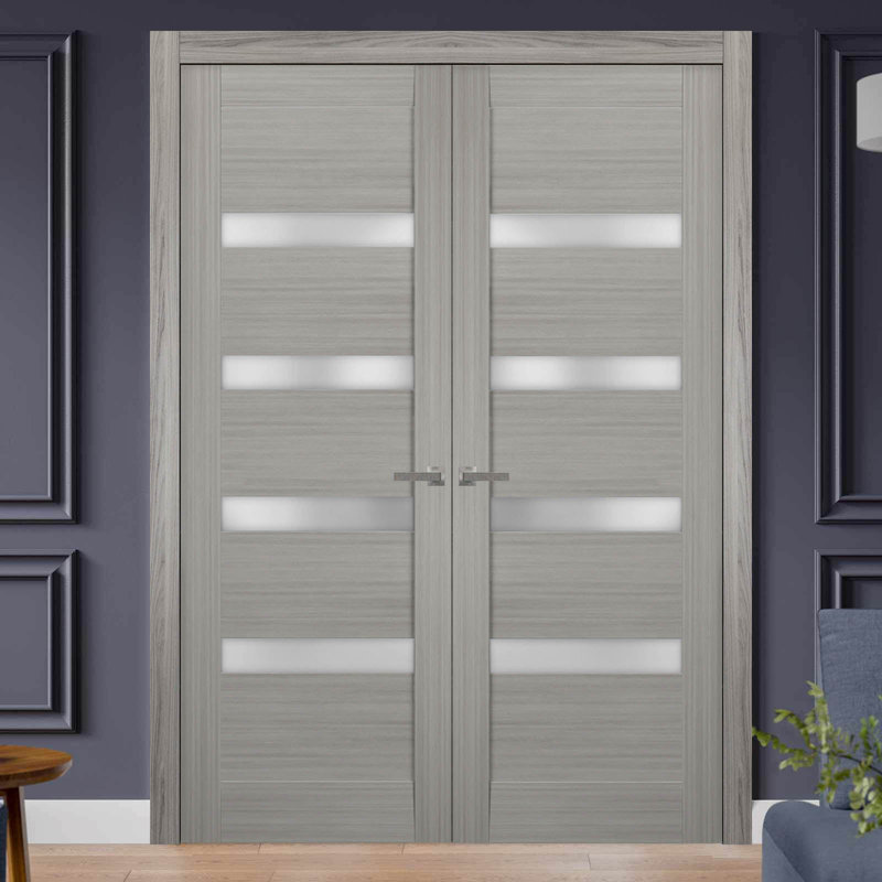 Portes en verre givré gris français Quadro, 56 po x 96 po