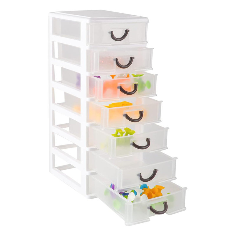 7.1"X5.1"X13.2" Mini Organizer Box Storage Container Case With 7 Clear Desktop Drawer Units,White
