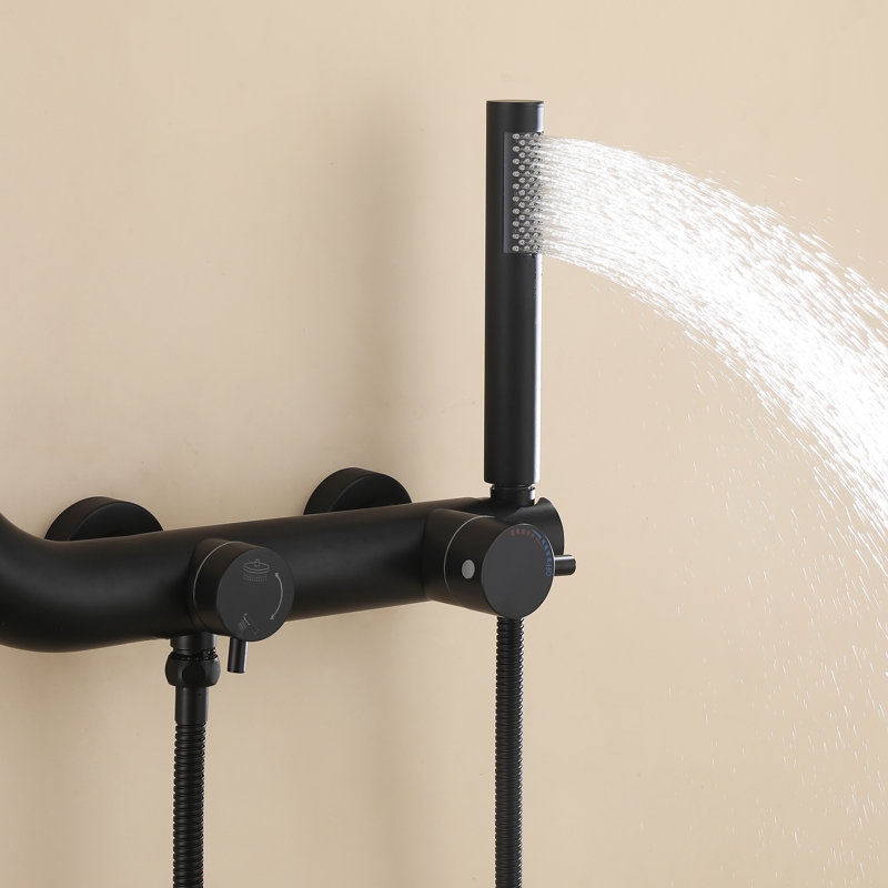 Douche d'extérieur murale moderne en acier inoxydable 304 H 44-1 / 2 po avec douchette de tête efficace et douchette à main