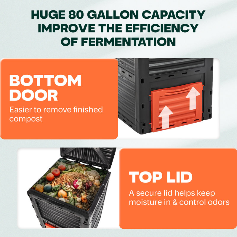 80 Gallon Black and Orange High-Density Polyethylene Garden Compost Bin