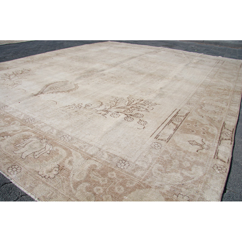 Tapis turc Oushak tissé à la main en laine beige pour décor de salon surdimensionné tapis Anatolian