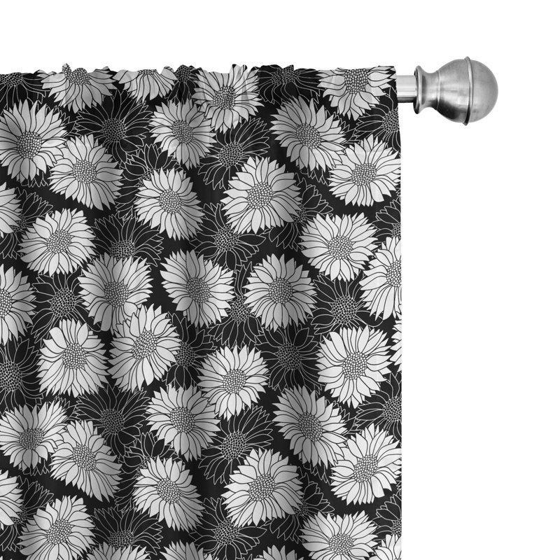 East Urban Home Floral 4-Panel Curtains, Hand Drawn Sunflower Forms 139269, 56" W x 63" L