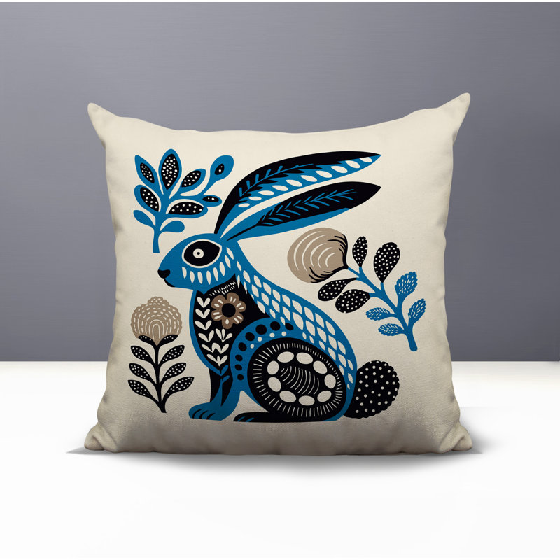 Coussin intérieur / extérieur Timi Rabbit, Carré 15 po, Turquoise