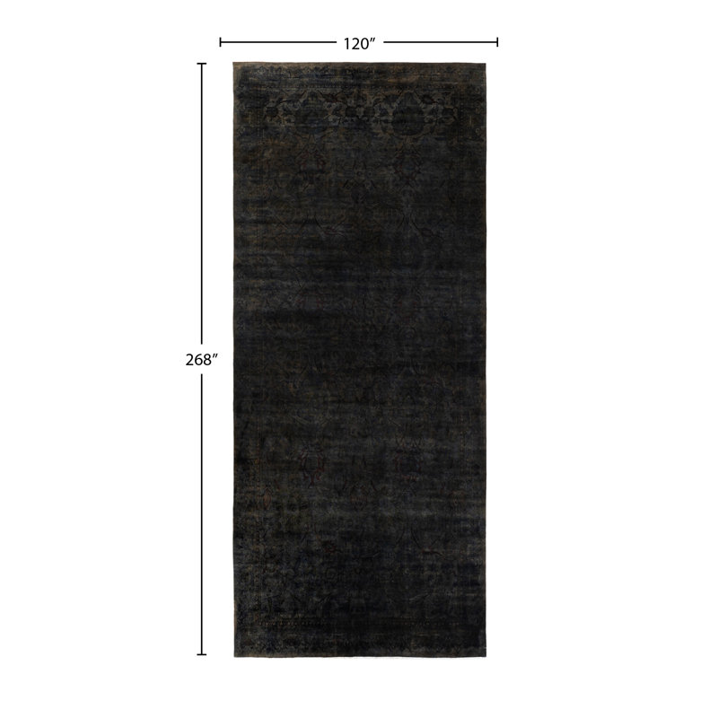 Tapis unique noué à la main Raiden - noir, 10 pi 0 po x 22 pi 4 po
