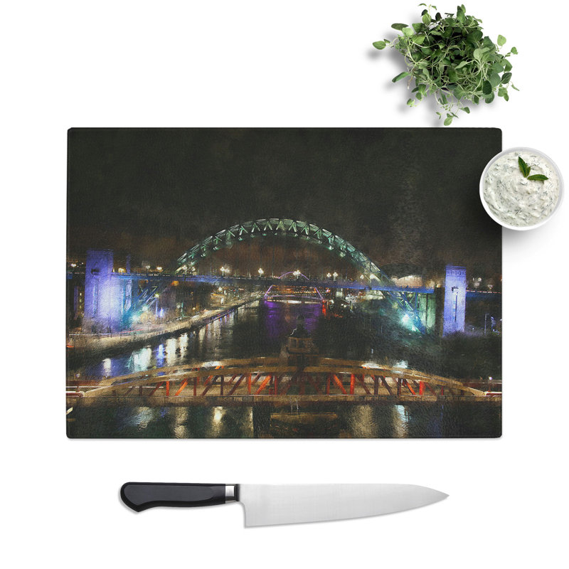 Tyne Bridge in Newcastle Painting Chopping Board, 0.4cm H x 28.5cm W x 39cm L