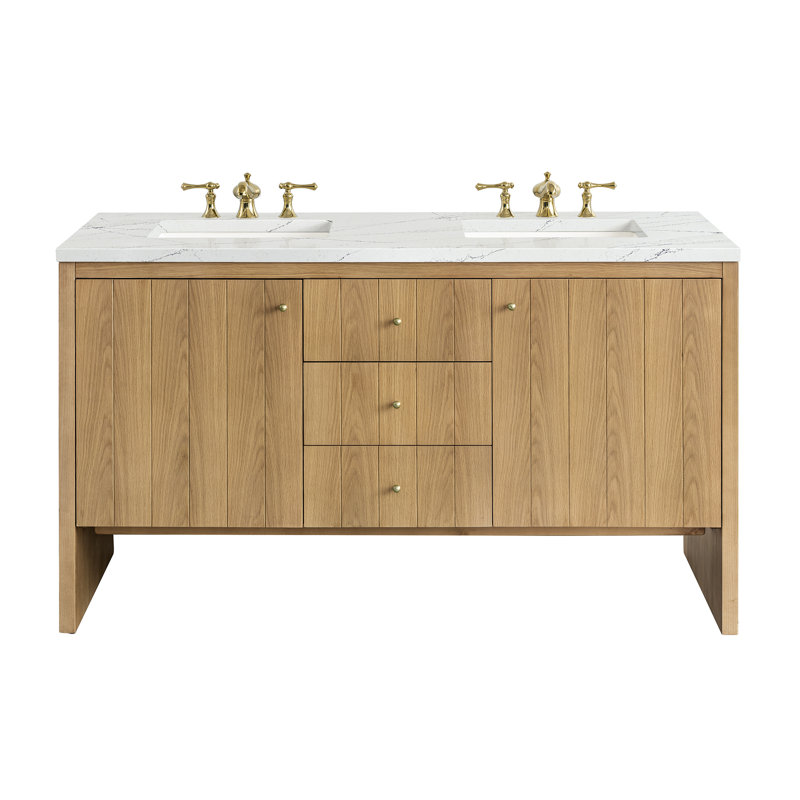 Meuble-lavabo double 60 po Hudson, Noctis éthéré, 8 po, Chêne clair naturel